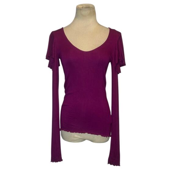 We The Free violet purple v neck long sleeves fitted top size XS - Picture 1 of 12